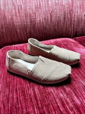 TOMS Women's Classic Alpargata Heritage Canvas Flats Beige US 8